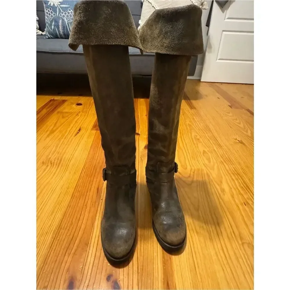 TORY BURCH Tarulli Boots Studded Riding Brown Distressed Over Knee Women’s 10M